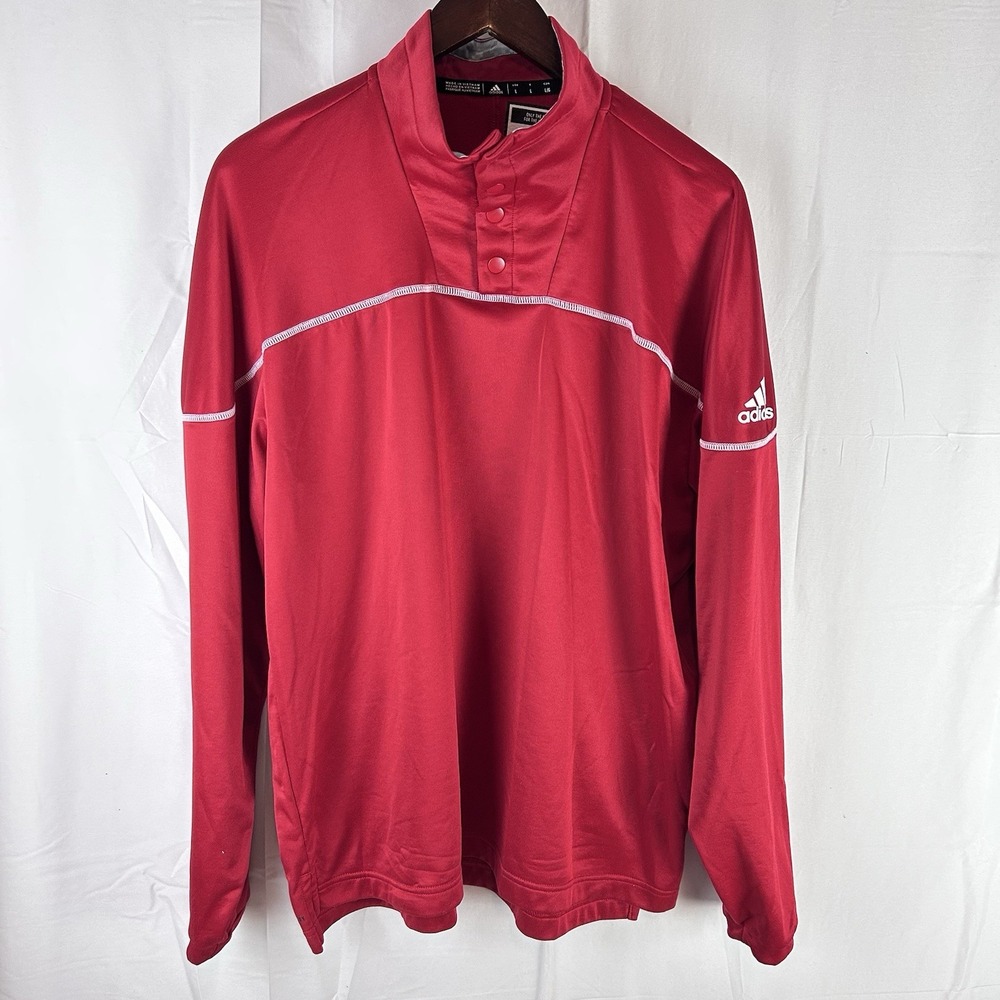 Adidas Sweatshirt Mens Large Red Quarter Snap Pullover‎ Aeroready Fleece Lined
